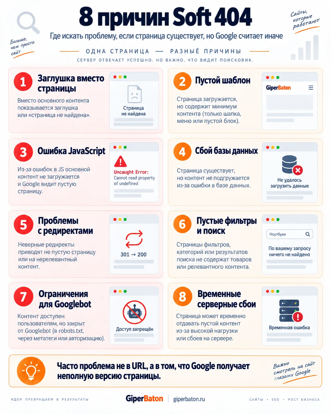 Восемь распространённых причин появления Soft 404