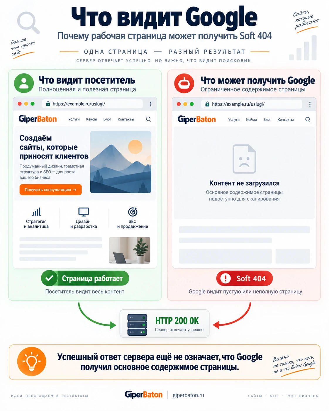 Что видит посетитель и что может получить Google при обработке одной страницы