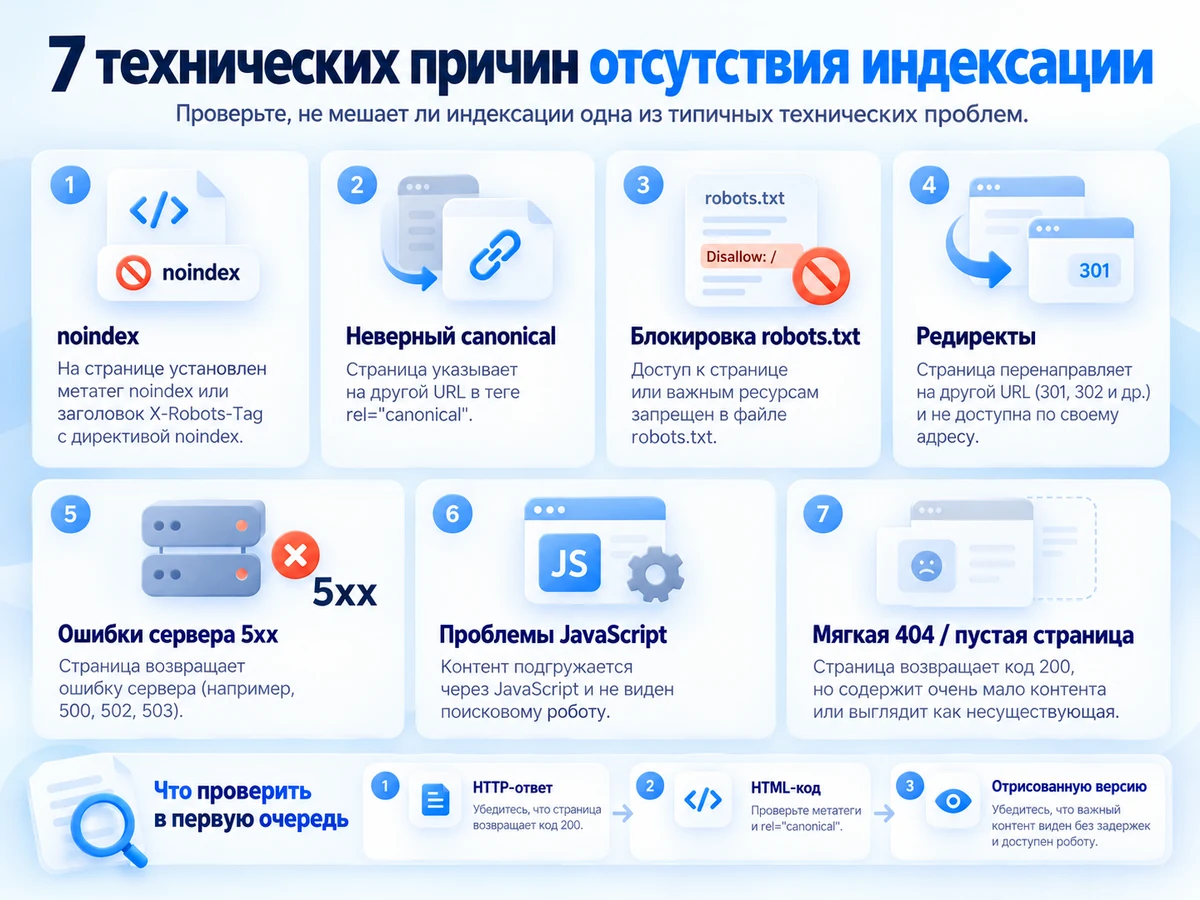 Семь технических причин отсутствия индексации страницы