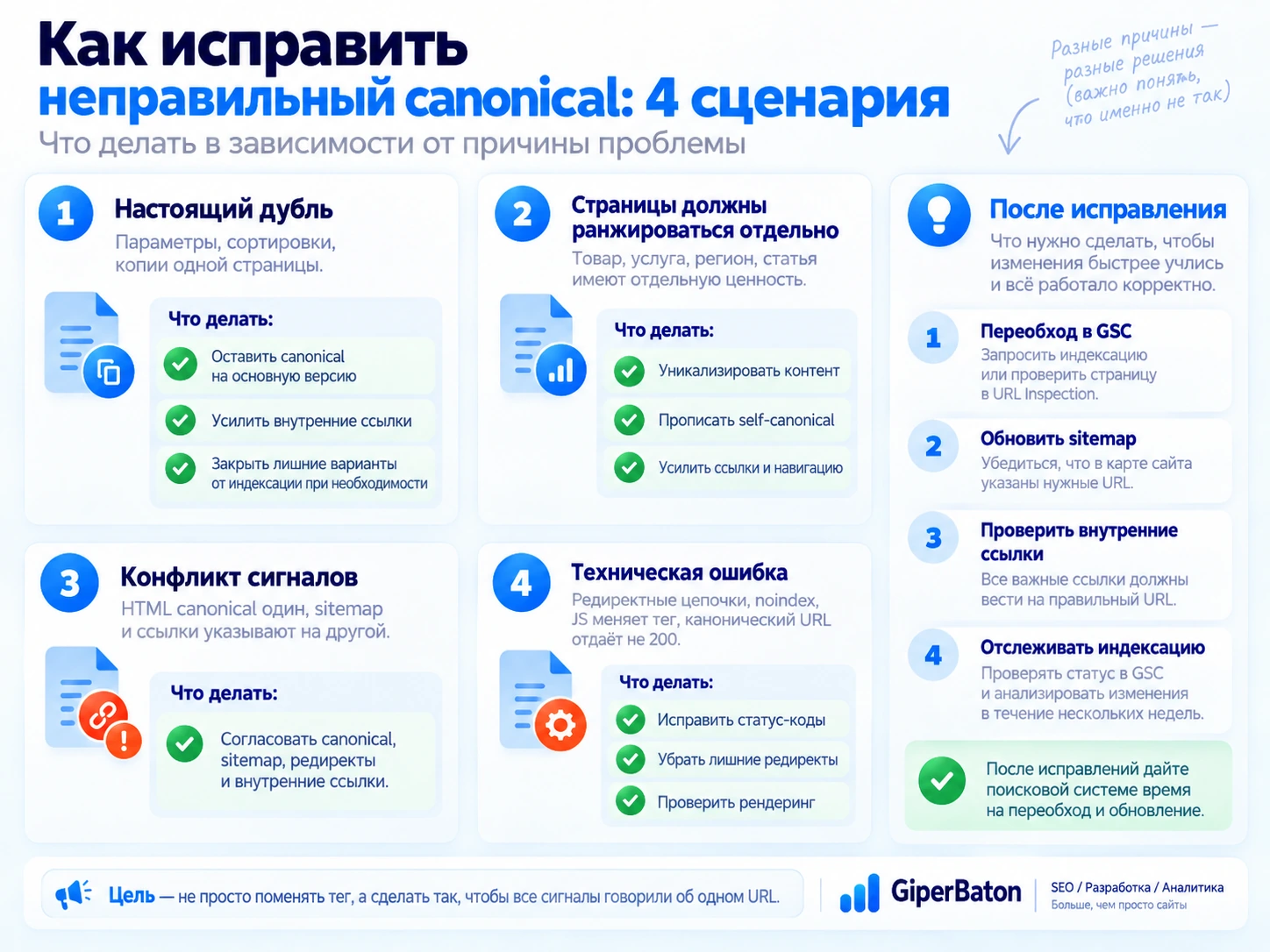 Четыре сценария исправления неправильного canonical