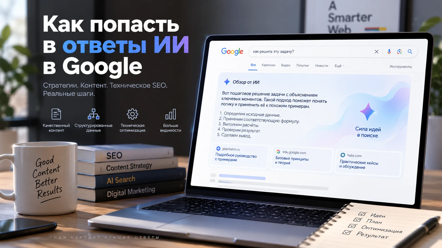 Как попасть в ответы ИИ Google — обложка статьи GiperBaton