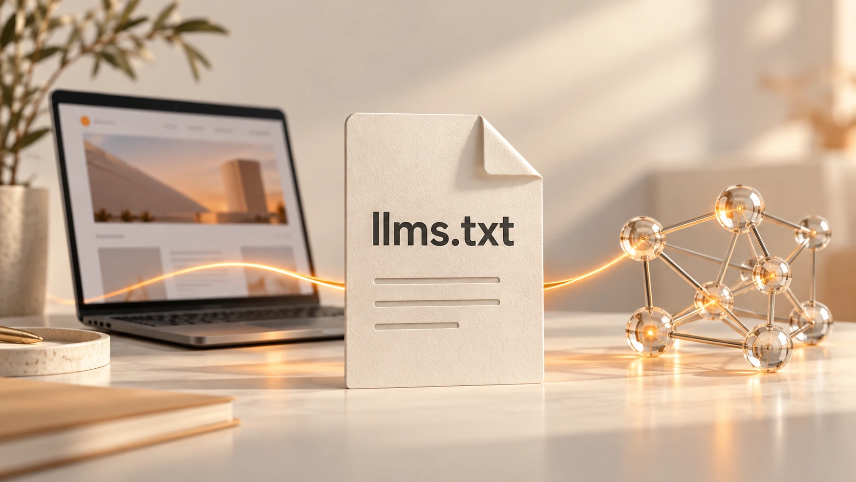 Файл llms.txt рядом с сайтом и схемой связей — обложка статьи GiperBaton