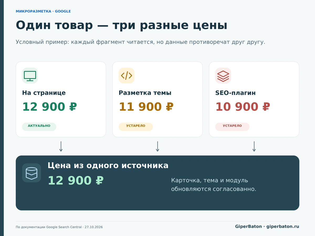 Конфликт цен товара в интерфейсе, теме и SEO-плагине