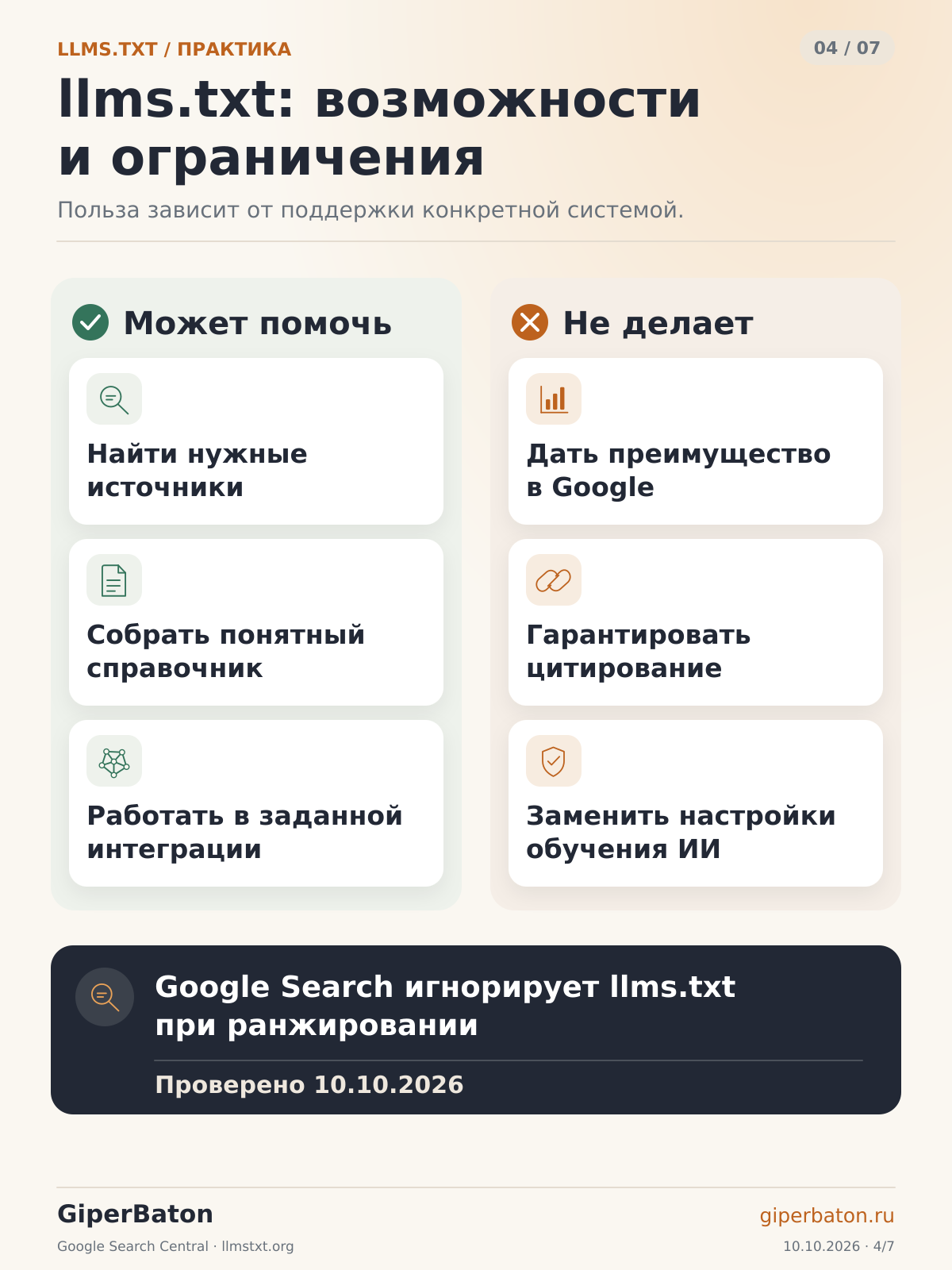 Возможности и ограничения llms.txt для ИИ-агентов и Google Search